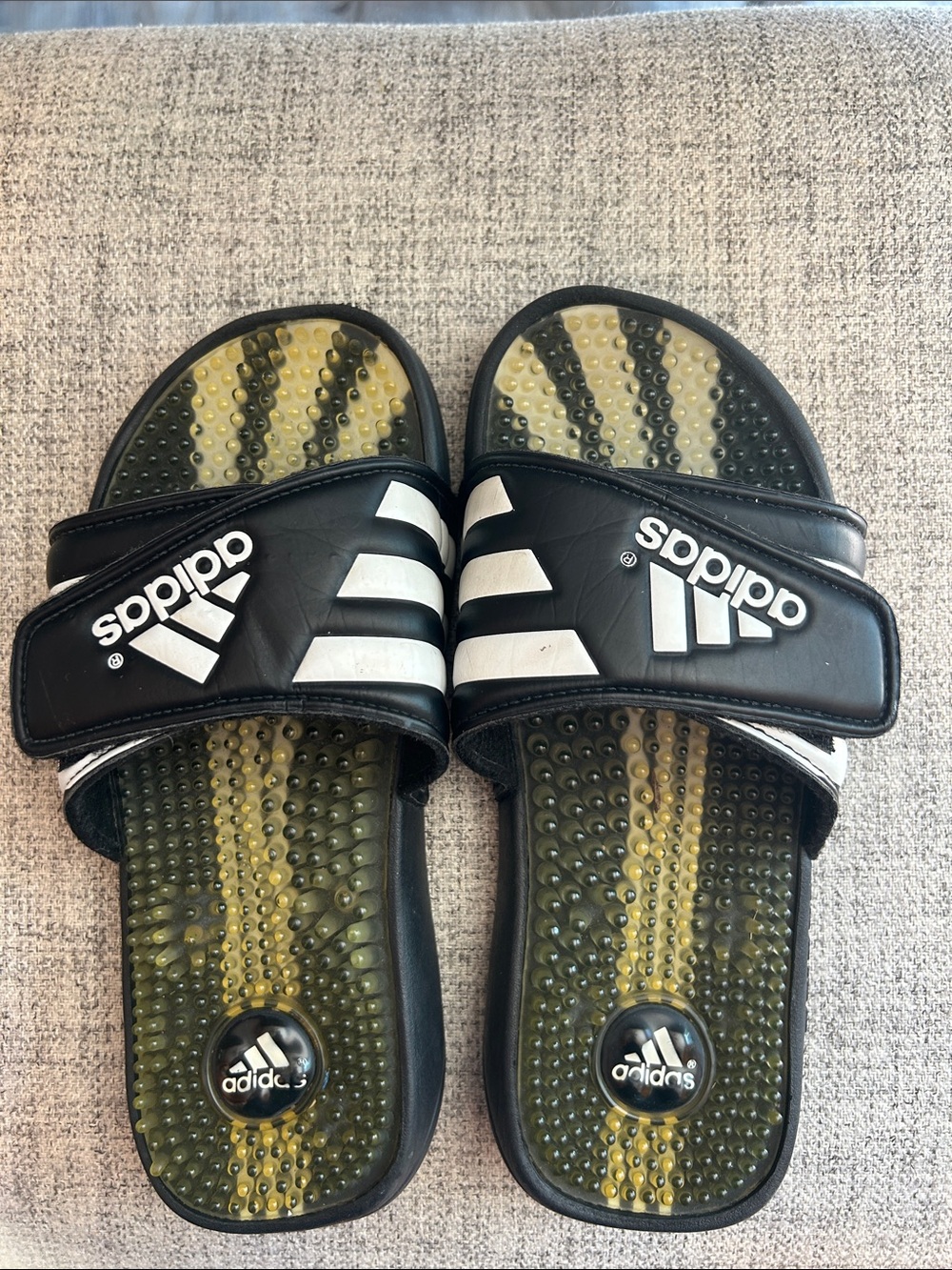 adidas Black Slides with Yellow-Green Textured Footbed